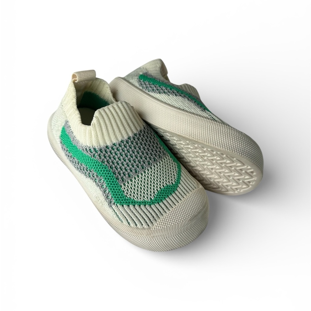 Cozy Knit Slip-On Baby Shoes - Cream and Green
